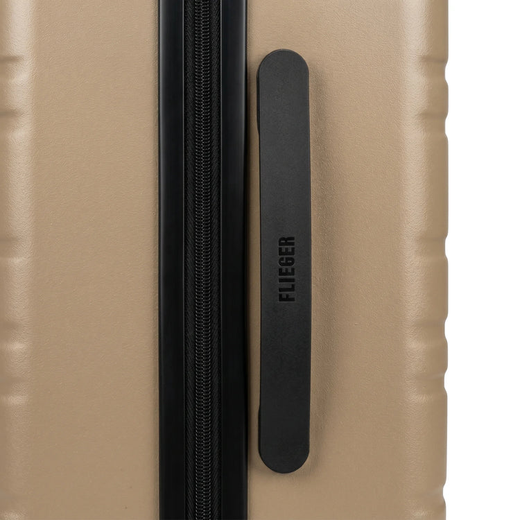 FLIEGER 8844 3pc hard shell suitcase set in black, navy, champagne, and grey featuring 360 degree mobility and lightweight spinner design.