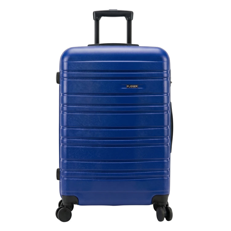 FLIEGER 8844 3pc hard shell suitcase set in black, navy, champagne, and grey featuring 360 degree mobility and lightweight spinner design.