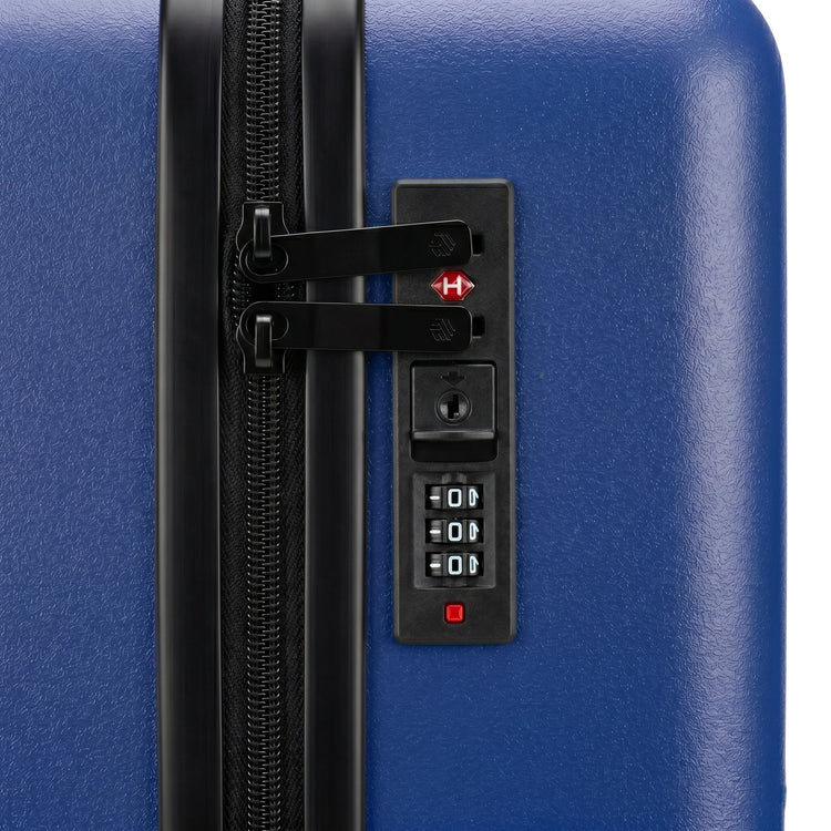 FLIEGER 8844 3pc hard shell suitcase set in black, navy, champagne, and grey featuring 360 degree mobility and lightweight spinner design.
