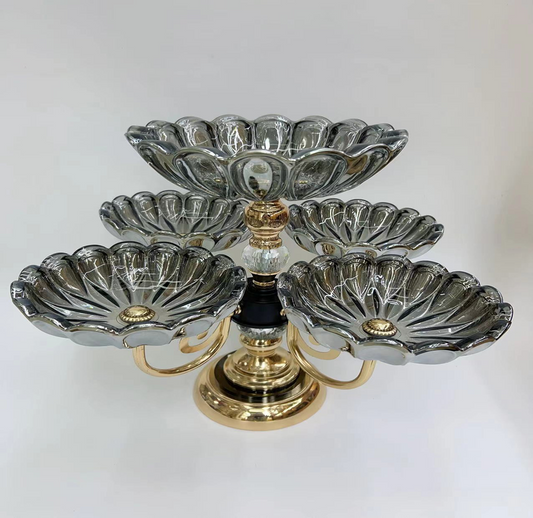 Fruit Stand 5 Bowl Black Glass AAA-10