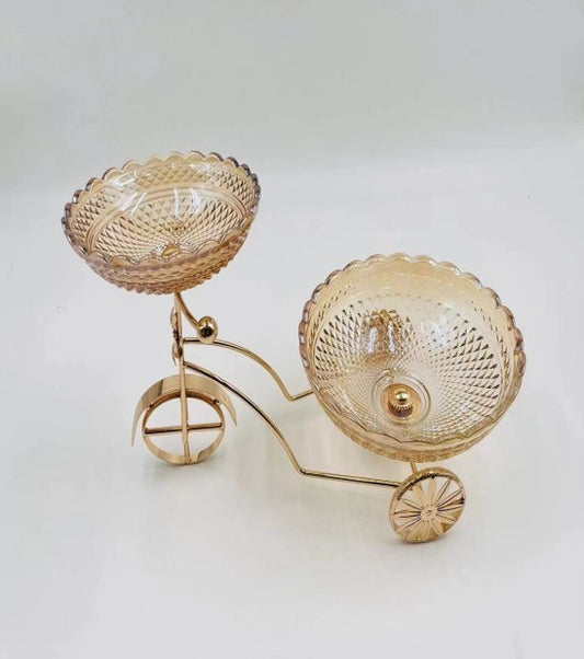 Fruit Stand Glass 2 Bowl Gold AAA-13