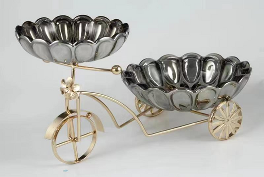 Fruit Stand Glass 2 Bowl Black AAA-14