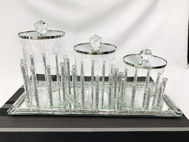 Crushed Crystal 3pc Jars with Tray AAA-42