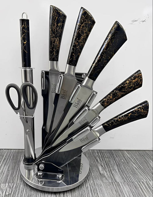 Knife Set 8pc Black & Gold B10914B