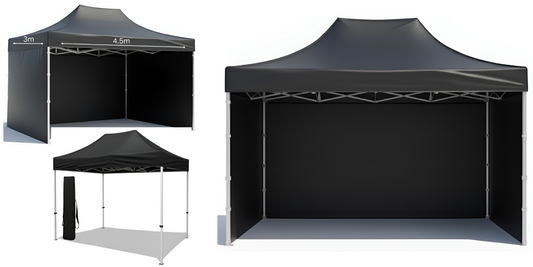 Black Gazebo Aluminium 3m x 4.5m Heavy Duty | 3 Side Walls | Outdoor Event Shelter