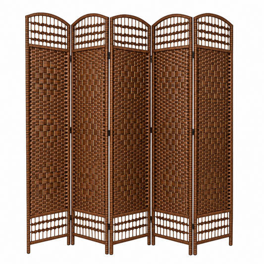 5 Panel Room Wall Divider Dark Brown