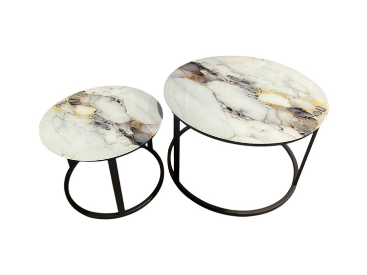 Round Coffee Tables Marble Top 2pc C-210