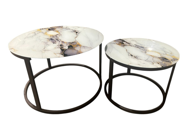 Round Coffee Tables Marble Top 2pc C-210