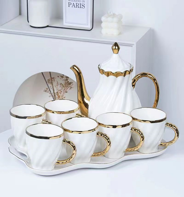 White Tea Pot and Cup 8pc Set