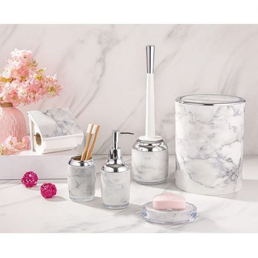 White & Gray Round Marble Bathroom 7pc Set 202400