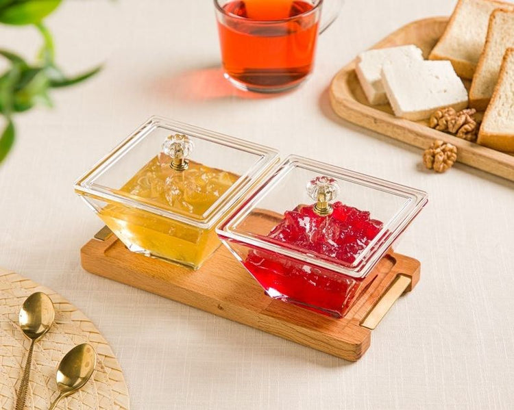 Snack Serving Tray With Wooden Base 224159