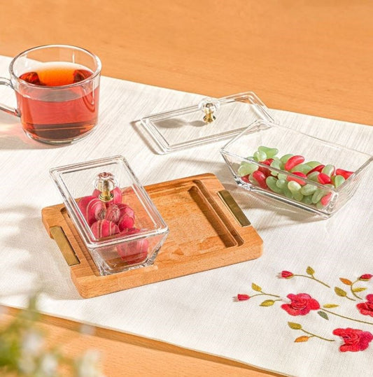 2 Section Serving Tray With Wooden Base 224759