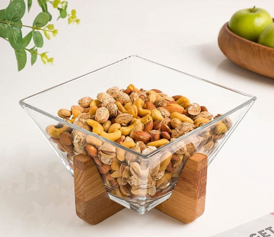 Glass Bowl With Wooden Stand 217259