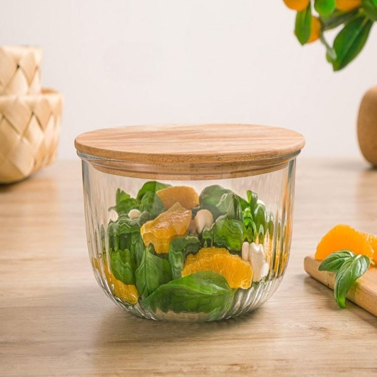 Glass bowl  with Wooden Lid - 970mL 217600