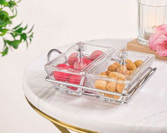 Snack Serving 2 Tray With Acrylic Lid 210300