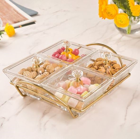 Snack Serving 4 Square Tray with Acrylic Lid 210800