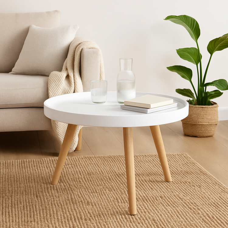 White Round Wooden Table