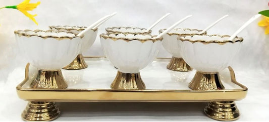 Glazed Bowl and Tray 7pc Set White JE7314-L1