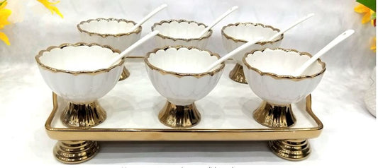 Glazed Bowl and Tray 7pc Set White JE7314-L1