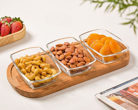 Snack Serving Tray with wooden base - 3 section 216259