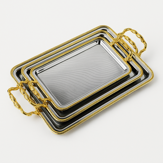 Serving Tray 5989-SG-3P 3pc Gold & Silver