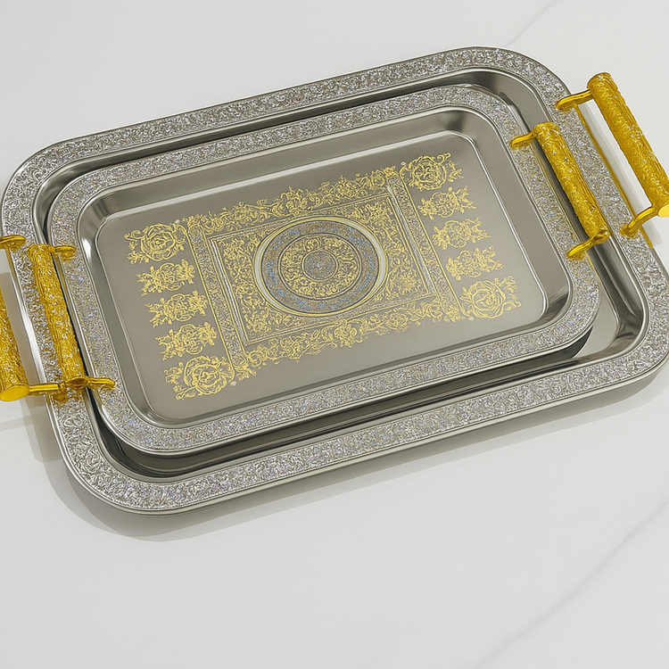 Serving Tray 5703-PG-3P 3pc Gold & Silver