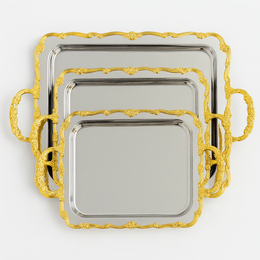 Serving Tray 9017-SG-3P 3pc Silver & Gold