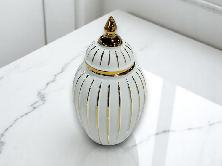 Ceramic Jar White & Gold XL031