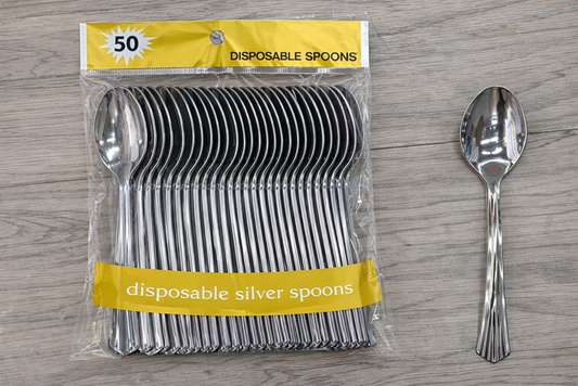 Plastic Silver Spoon 50pc