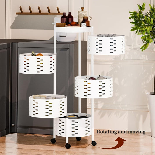 White Rolling Storage Trolley 5 Tier