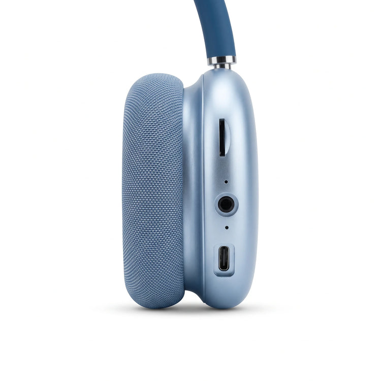 BW97 Bluetooth 5.4 wireless over-ear headphones with pure bass stereo sound, adjustable headband, soft padded fabric ear cushions and built-in microphone, available in assorted colours.