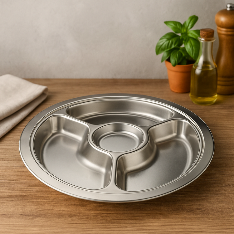 Food Tray Stainless Steel 4 Compartment