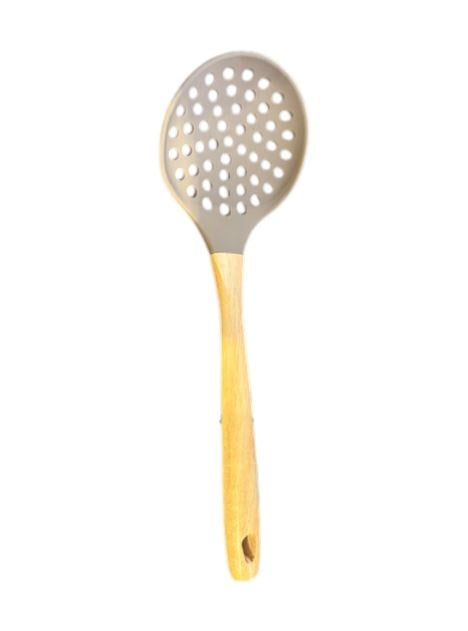 Silicone Round Slotted Spatula Wooden Handle