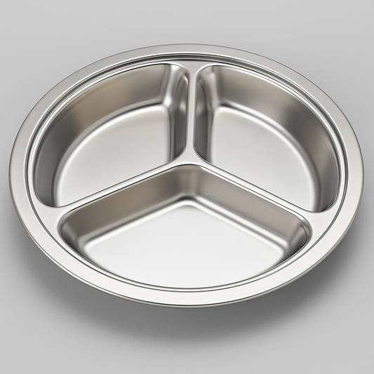 Food Tray Stainless Steel 3 Compartment 22cm