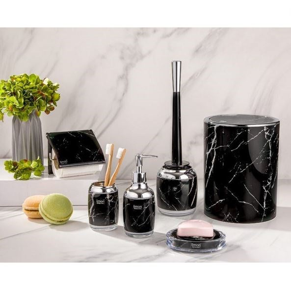 Black Round Marble Bathroom 7pc Set 202400