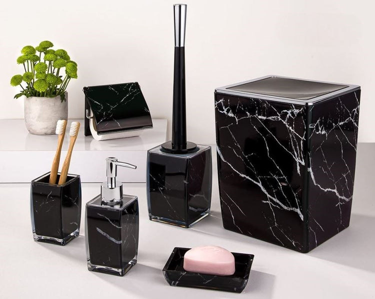 Black Marble Square Bathroom 6pc Set 202300