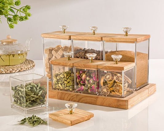 Canister Set With Wooden Lid 220359