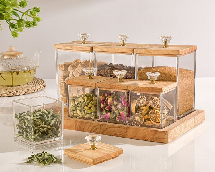 Canister Set With Wooden Lid 220359