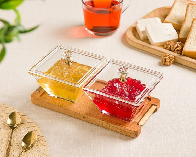 Square Snack Serving Tray Wooden Base 2 Section 224159