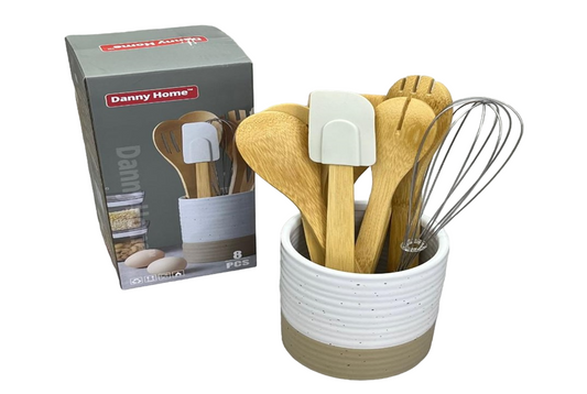 Bamboo Kitchen Utensils Set With Ceramic Holder 8pcs