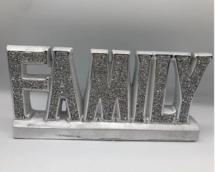Silver Crushed Crystal Family Decor