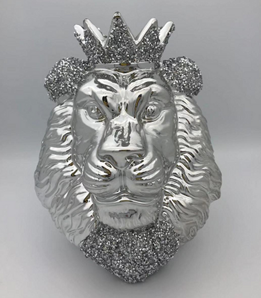 Silver Lion King Head Decor