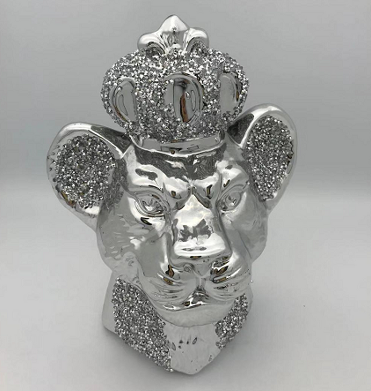Silver Lion Queen Head Decor