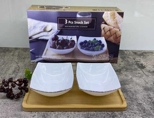 2pc Bowl Snack Set with Wooden Tray FJW60-3T+G