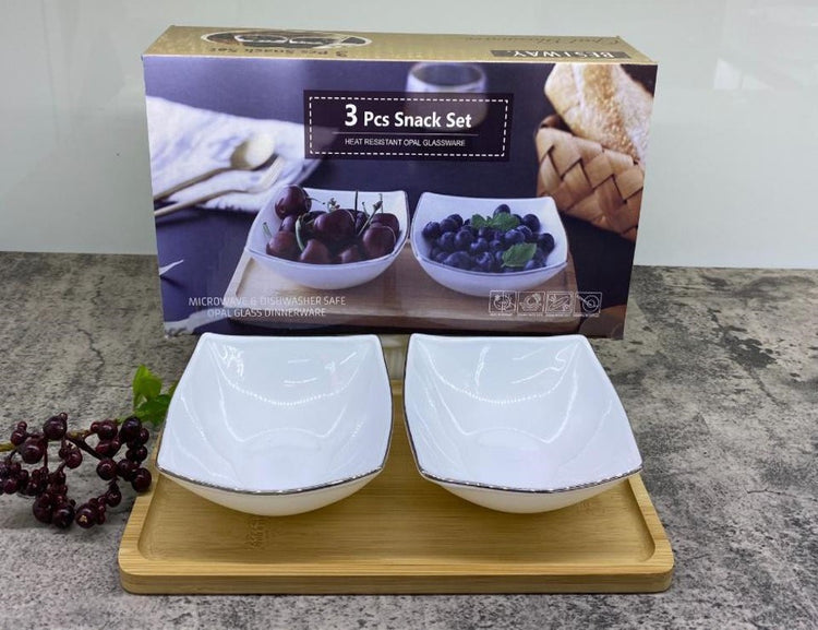 2pc Bowl Snack Set with Wooden Tray FJW60-3T+G
