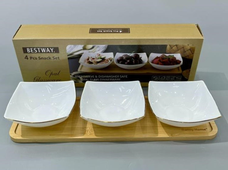 3pc Bowl Set With Wooden Tray FJW60-4T+G