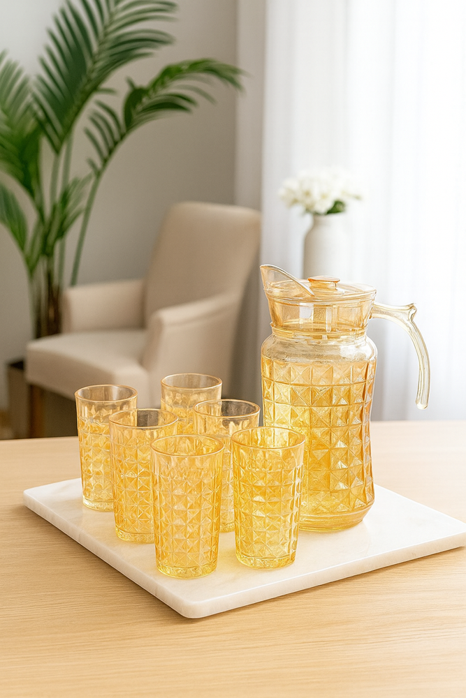 Glass Jug & Cup Set Gold YZH33/L7