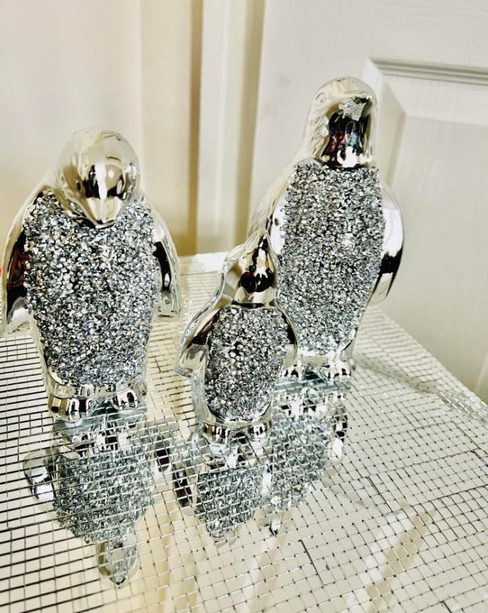 Crushed Crystal Silver Penguin Figurine