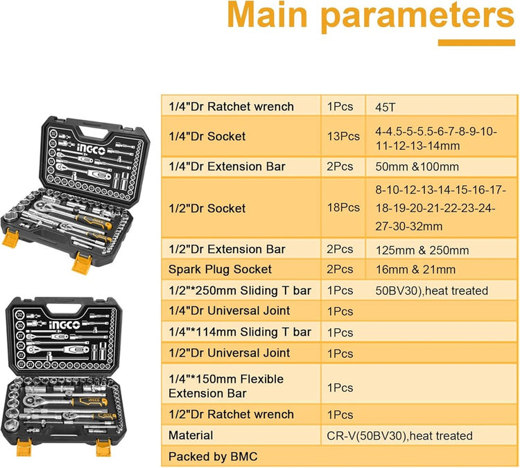 Socket Set 44pc 1/4 + 1/2'' HKTS42441