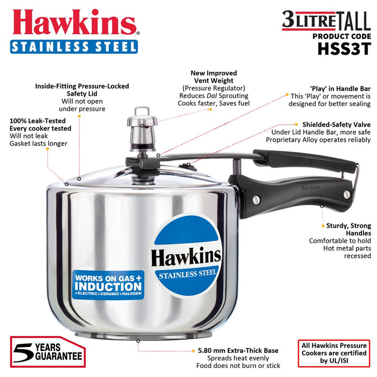 Stainless Steel Pressure Cooker 3L HHS3T